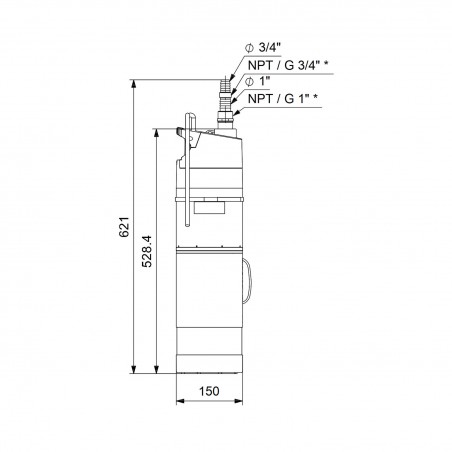 Pompe immergée 6" Grundfos SBA335A 0,74 kW automatique jusqu'à 3 m3/h monophasé 220V