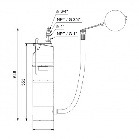 Pompe immergée 6" Grundfos SBA345MW 0,95 kW automatique jusqu'à 3 m3/h monophasé 220V