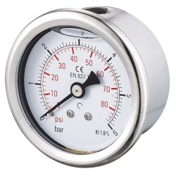 Manomètre inox à bain glycérine Axial 0 + 6 bars 1/4" - Ø50