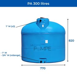 Cuve récupération eau de pluie 300L - Réservoir aérien cylindrique bleu - Polyéthylène - ELBI PA