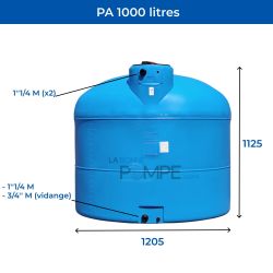 Cuve récupération eau de pluie 1000L - Réservoir aérien cylindrique bleu - Polyéthylène - ELBI PA