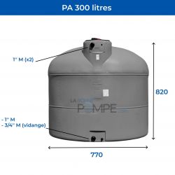 Cuve récupération eau de pluie 300L - Réservoir aérien cylindrique Gris - Polyéthylène - ELBI PA