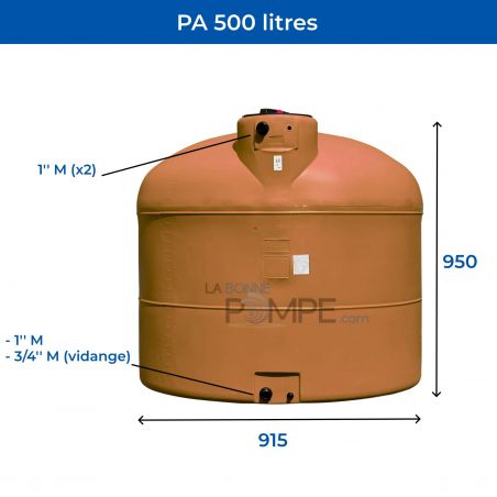 Cuve récupération eau de pluie 500L - Réservoir aérien cylindrique Terracotta - Polyéthylène - ELBI PA