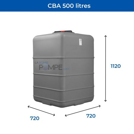 Cuve récupération eau de pluie 500L - Réservoir aérien cubique Gris - Polyéthylène - ELBI CBA