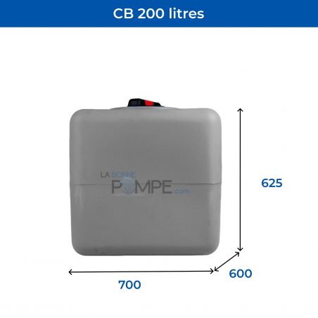 Cuve récupération eau de pluie 200L - Réservoir aérien cubique Gris - Polyéthylène - ELBI CB
