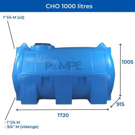 Cuve récupération eau de pluie 1000L - Réservoir aérien horizontal bleu - Polyéthylène - ELBI CHO
