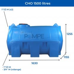 Cuve récupération eau de pluie 1500L - Réservoir aérien horizontal bleu - Polyéthylène - ELBI CHO