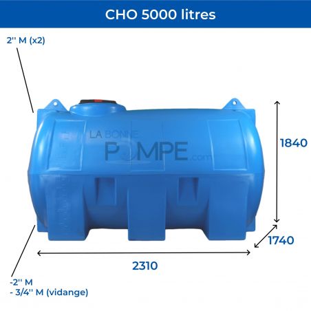 Cuve récupération eau de pluie 5000L - Réservoir aérien horizontal bleu - Polyéthylène - ELBI CHO