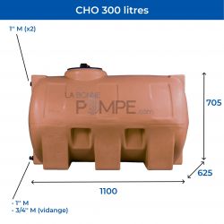 Cuve récupération eau de pluie 300L - Réservoir aérien horizontal Terracotta - Polyéthylène - ELBI CHO