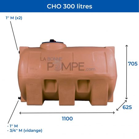 Cuve récupération eau de pluie 300L - Réservoir aérien horizontal Terracotta - Polyéthylène - ELBI CHO