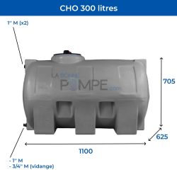 Cuve récupération eau de pluie 300L - Réservoir aérien horizontal Gris - Polyéthylène - ELBI CHO