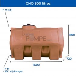 Cuve récupération eau de pluie 500L - Réservoir aérien horizontal Terracotta - Polyéthylène - ELBI CHO