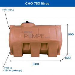 Cuve récupération eau de pluie 750L - Réservoir aérien horizontal Terracotta - Polyéthylène - ELBI CHO