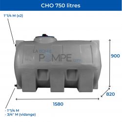 Cuve récupération eau de pluie 750L - Réservoir aérien horizontal Gris - Polyéthylène - ELBI CHO