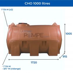 Cuve récupération eau de pluie 1000L - Réservoir aérien horizontal Terracotta - Polyéthylène - ELBI CHO
