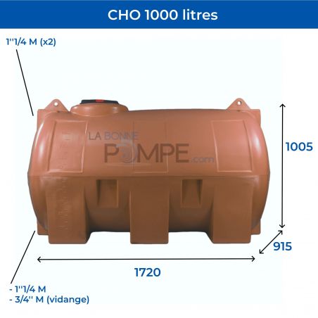 Cuve récupération eau de pluie 1000L - Réservoir aérien horizontal Terracotta - Polyéthylène - ELBI CHO