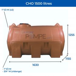 Cuve récupération eau de pluie 1500L - Réservoir aérien horizontal Terracotta - Polyéthylène - ELBI CHO