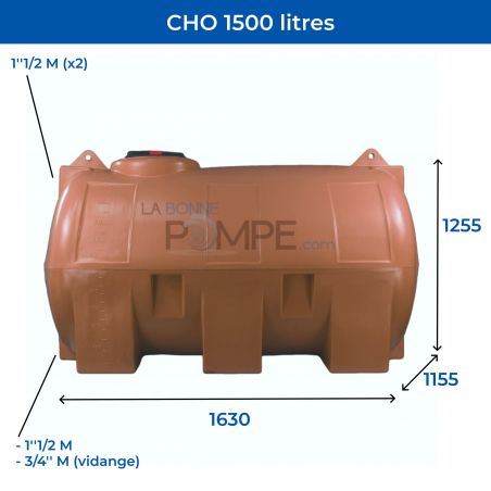 Cuve récupération eau de pluie 1500L - Réservoir aérien horizontal Terracotta - Polyéthylène - ELBI CHO