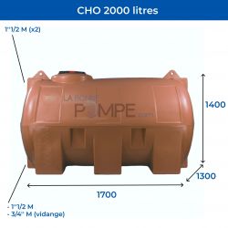 Cuve récupération eau de pluie 2000L - Réservoir aérien horizontal Terracotta - Polyéthylène - ELBI CHO