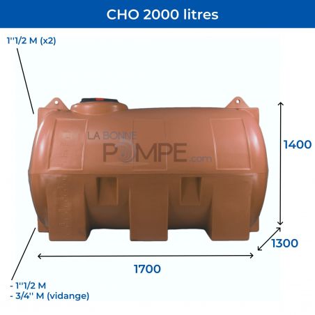 Cuve récupération eau de pluie 2000L - Réservoir aérien horizontal Terracotta - Polyéthylène - ELBI CHO