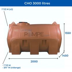 Cuve récupération eau de pluie 3000L - Réservoir aérien horizontal Terracotta - Polyéthylène - ELBI CHO