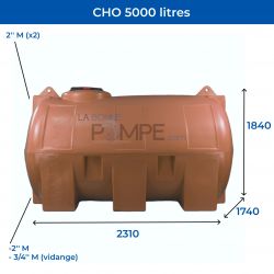 Cuve récupération eau de pluie 5000L - Réservoir aérien horizontal Terracotta - Polyéthylène - ELBI CHO