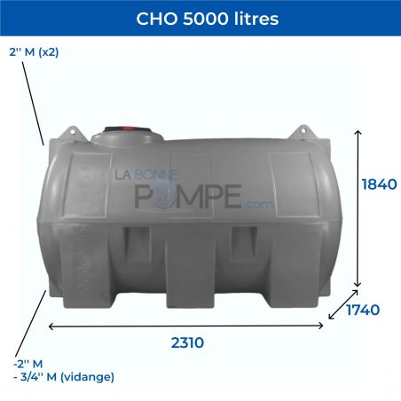 Cuve récupération eau de pluie 5000L - Réservoir aérien horizontal Gris - Polyéthylène - ELBI CHO