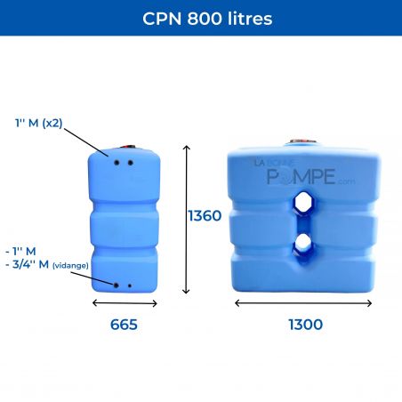 Cuve récupération eau de pluie 800L - Réservoir aérien compact bleu - Polyéthylène - ELBI CPN