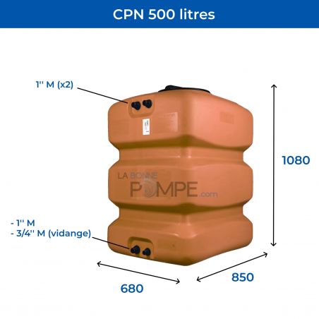 Cuve récupération eau de pluie 500L - Réservoir aérien compact Terracotta - Polyéthylène - ELBI CPN