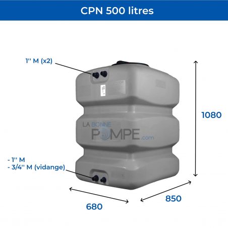 Cuve récupération eau de pluie 500L - Réservoir aérien compact Gris - Polyéthylène - ELBI CPN
