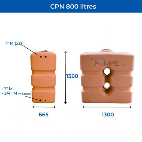 Cuve récupération eau de pluie 800L - Réservoir aérien compact Terracotta - Polyéthylène - ELBI CPN