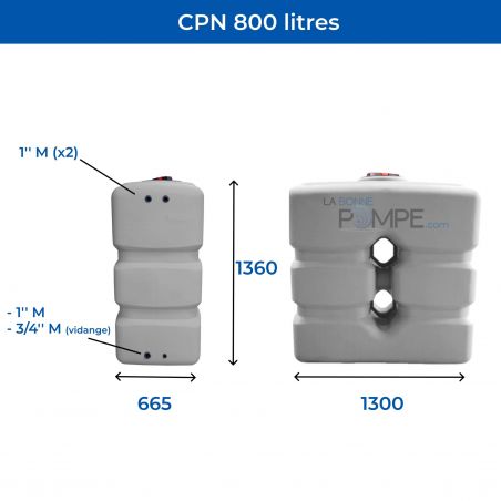 Cuve récupération eau de pluie 800L - Réservoir aérien compact Gris - Polyéthylène - ELBI CPN