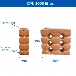 Cuve récupération eau de pluie 3000L - Réservoir aérien compact Terracotta - Polyéthylène - ELBI CPN