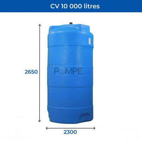 Cuve récupération eau de pluie 10000L - Réservoir aérien vertical bleu - Polyéthylène - ELBI CV