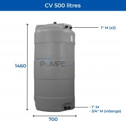 Cuve récupération eau de pluie 500L - Réservoir aérien vertical Gris - Polyéthylène - ELBI CV
