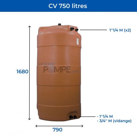 Cuve récupération eau de pluie 750L - Réservoir aérien vertical Terracotta - Polyéthylène - ELBI CV