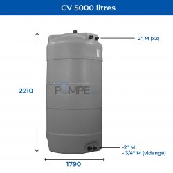Cuve récupération eau de pluie 5000L - Réservoir aérien vertical Gris - Polyéthylène - ELBI CV