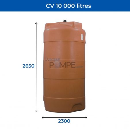 Cuve récupération eau de pluie 10000L - Réservoir aérien vertical Terracotta - Polyéthylène - ELBI CV