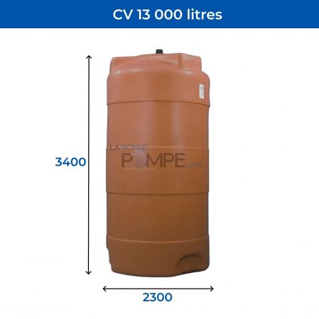 Cuve récupération eau de pluie 13000L - Réservoir aérien vertical Terracotta - Polyéthylène - ELBI CV