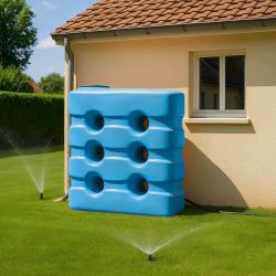 Cuve récupération eau de pluie 2000L - Réservoir aérien compact bleu - Polyéthylène - ELBI CPN