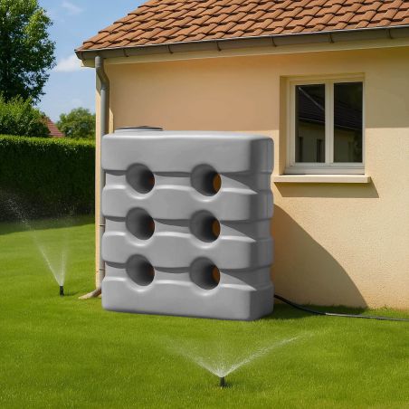 Cuve récupération eau de pluie 2000L - Réservoir aérien compact Gris - Polyéthylène - ELBI CPN
