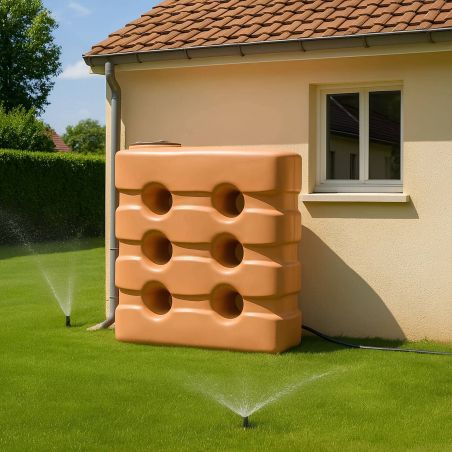 Cuve récupération eau de pluie 2000L - Réservoir aérien compact Terracotta - Polyéthylène - ELBI CPN