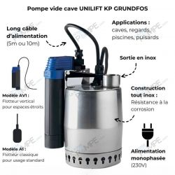 Pompe vide cave Grundfos UNILIFTKP350A1 0,70 kW - Eau usée jusqu'à 12 m3/h monophasé 220V