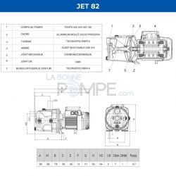 Pompe a eau DAB JET 82 M 0,6 kW jusqu'à 3,6 m3/h monophasé 220V
