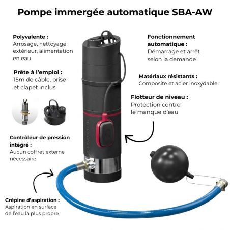 Pompe immergée 6" Grundfos SBA335AW 0,74 kW automatique jusqu'à 3 m3/h monophasé 220V