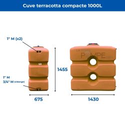 Cuve récupération eau de pluie 1000L - Réservoir aérien compact terracotta - Polyéthylène - ELBI CPN