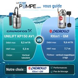 Pompe de relevage Pedrollo RXm1GM 0,25 kW jusqu'à 8,4 m3/h monophasé 220V