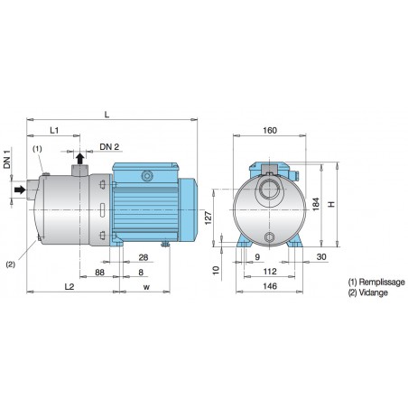Pompe a eau Calpeda MXHM402 0,45 kW tout inox jusqu'à 8 m3/h monophasé 220V