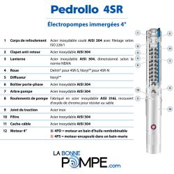 Pompe immergée 4" Pedrollo 4SR435PD 3 kW jusqu'à 6 m3/h - Moteur bain d'huile 4PD triphasé 380V