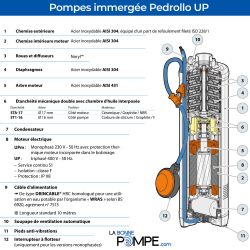 Pompe immergée Pedrollo UP26 1,50 kW jusqu'à 4,8 m3/h triphasé 380V